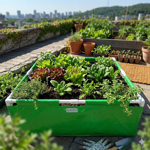 HDPE UV Protected 360 GSM Green Color Square Plants Grow Bag Suitable for VegetableTerrace Gardening with PVC Pipe Support (36x36x12 inch) Pack of 1