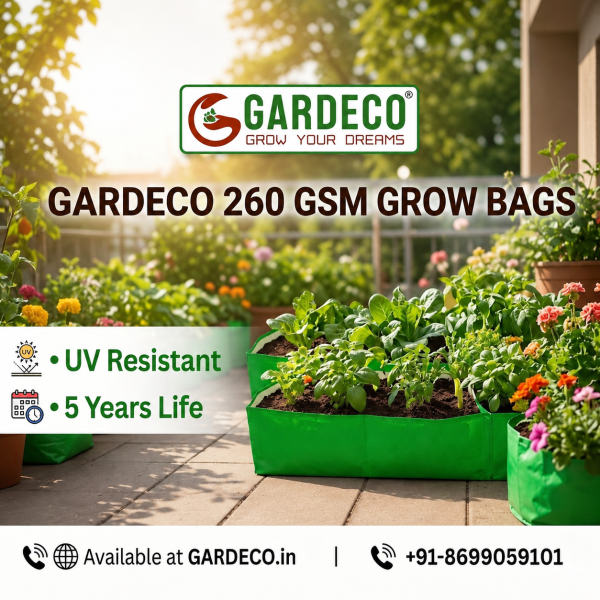 GARDECO 260 GSM HDPE UV Treated Rectangle Type Grow Bags (24x12x6-Inch) - Pack of 5