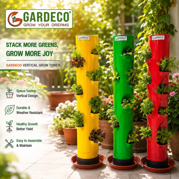 GARDECO Vegetable Towers - Vertical Soil Based Planters Perfect for Home Vegetable Gardening - Multicolor (Pack of 3)