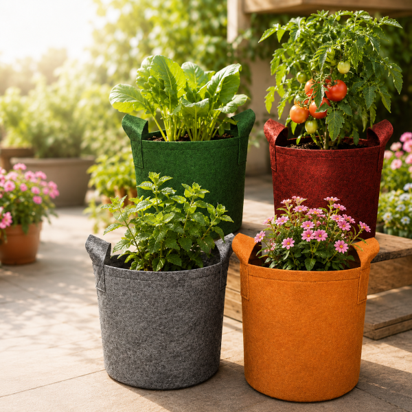Geo Fabric 400 GSM Breathable Multicolor Grow Bags for Terrace Gardening (12X12 inch) Pack of 4