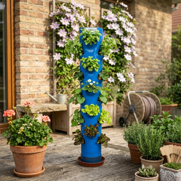 Leafy Vegetable Tower - Vertical Soil Based Planter Perfect for Home Vegetable Gardening (for 15+1 Small Vegetable Plants) - Blue (Pack of 1)
