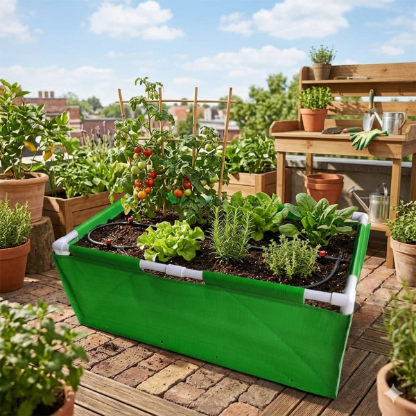 HDPE UV Protected 360 GSM Green Color Rectangular Plants Grow Bag Suitable for VegetableTerrace Gardening with PVC Pipe Support (36x24x12 inch) Pack of 1