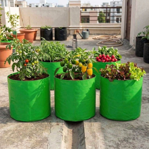 HDPE 260 GSM  UV Treated Round Type Grow Bags for Vegetable, Flower Plants (18X18 Inch) - Pack of 5