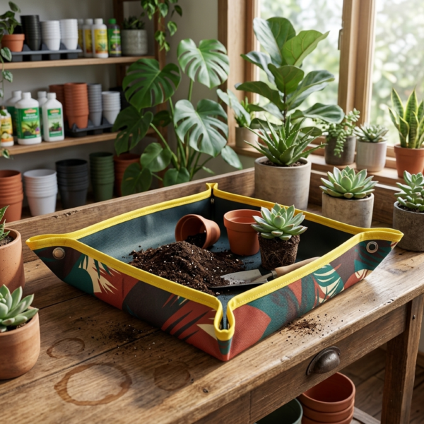 Plant Repotting Mat Indoor Waterproof Foldable Plant Mat Portable Gardening Succulent Soil Changing and Watering Large Square Mat(43x43-inch)